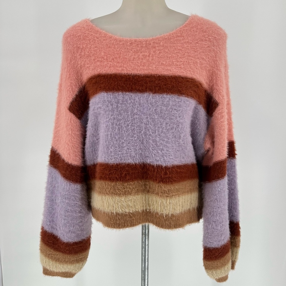 Her Entire Name Says Grace Sz S/M Fuzzy Cozy Sweater Colorblock Balloon Sleeves